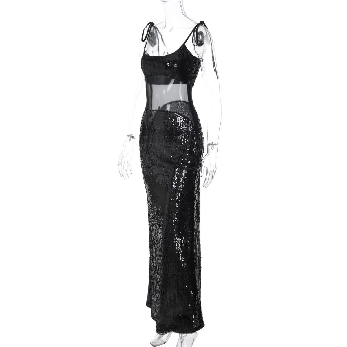 U neck glitter mesh cami maxi dress