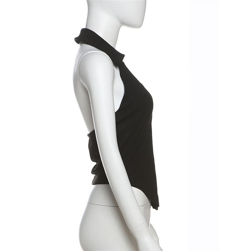 Turnover collar halter lace hem o ring top