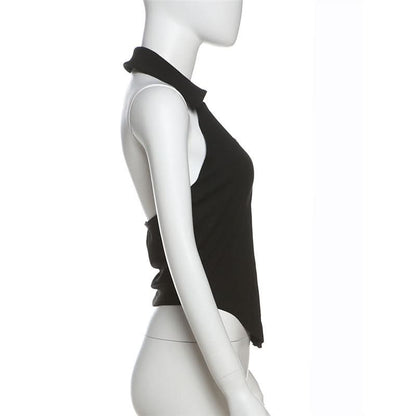 Turnover collar halter lace hem o ring top