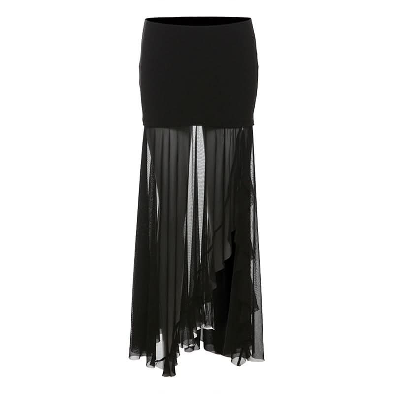 Mesh patchwork high slit maxi skirt