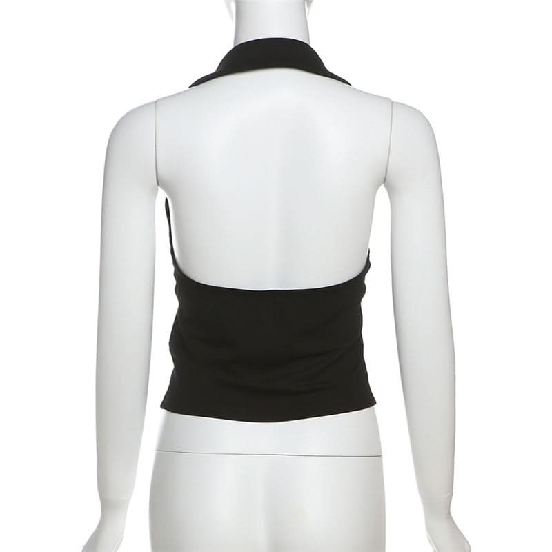 Turnover collar halter lace hem o ring top