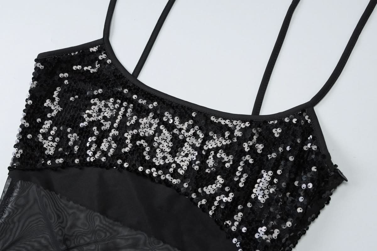 U neck glitter mesh cami maxi dress