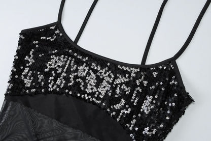 U neck glitter mesh cami maxi dress