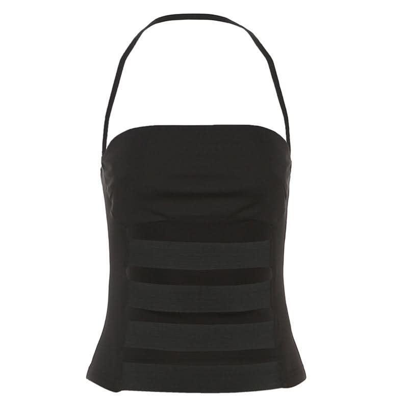 Halter hollow out solid cut out top