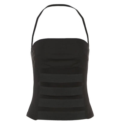 Halter hollow out solid cut out top