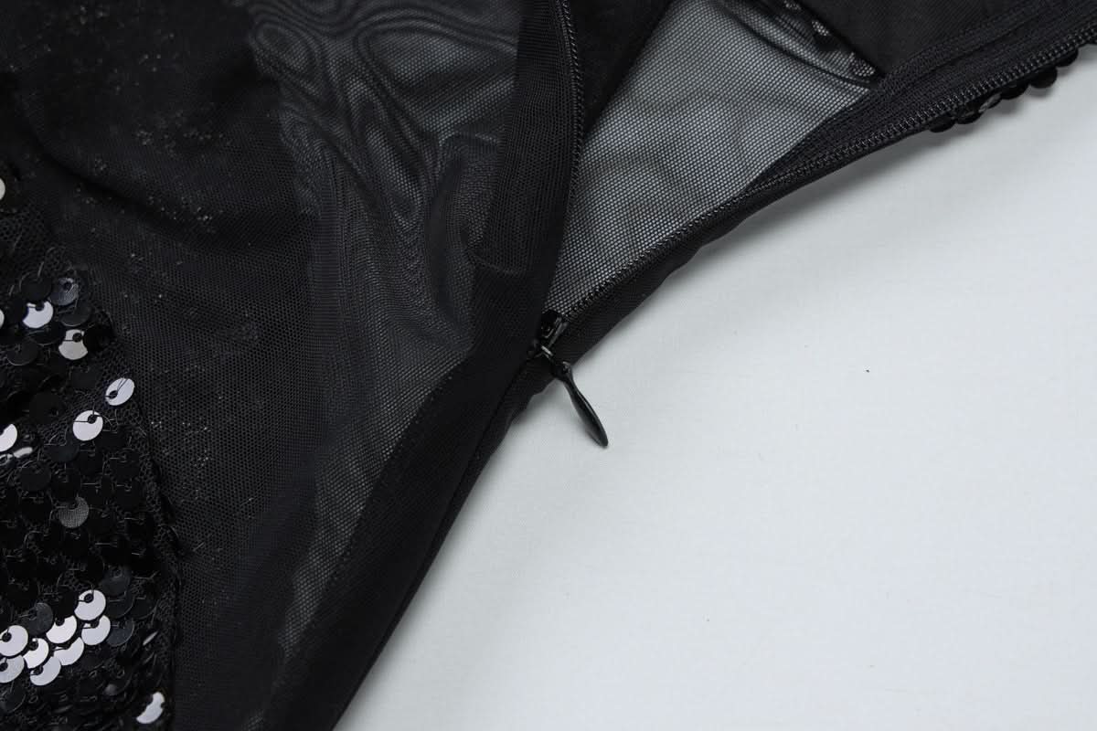 U neck glitter mesh cami maxi dress