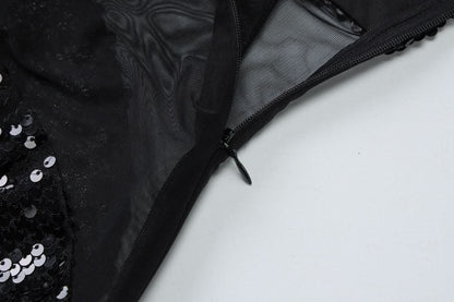 U neck glitter mesh cami maxi dress