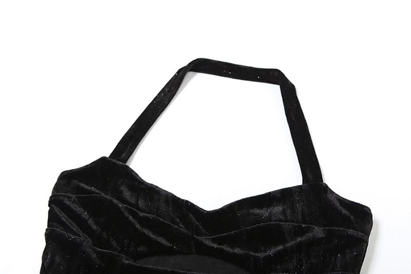 Halter hollow out high slit maxi skirt set