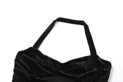 Halter hollow out high slit maxi skirt set