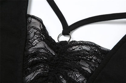 Turnover collar halter lace hem o ring top