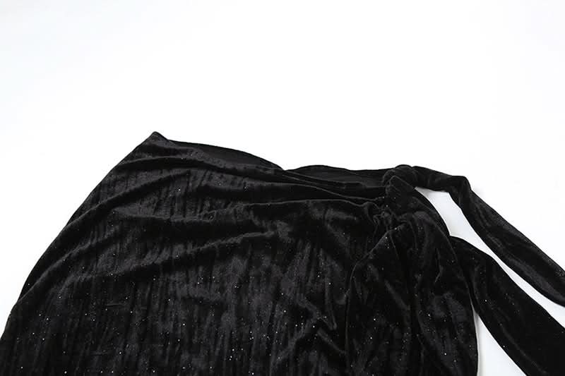 Halter hollow out high slit maxi skirt set