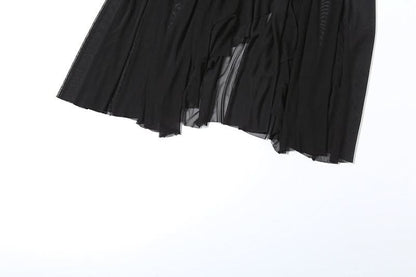 Mesh patchwork high slit maxi skirt