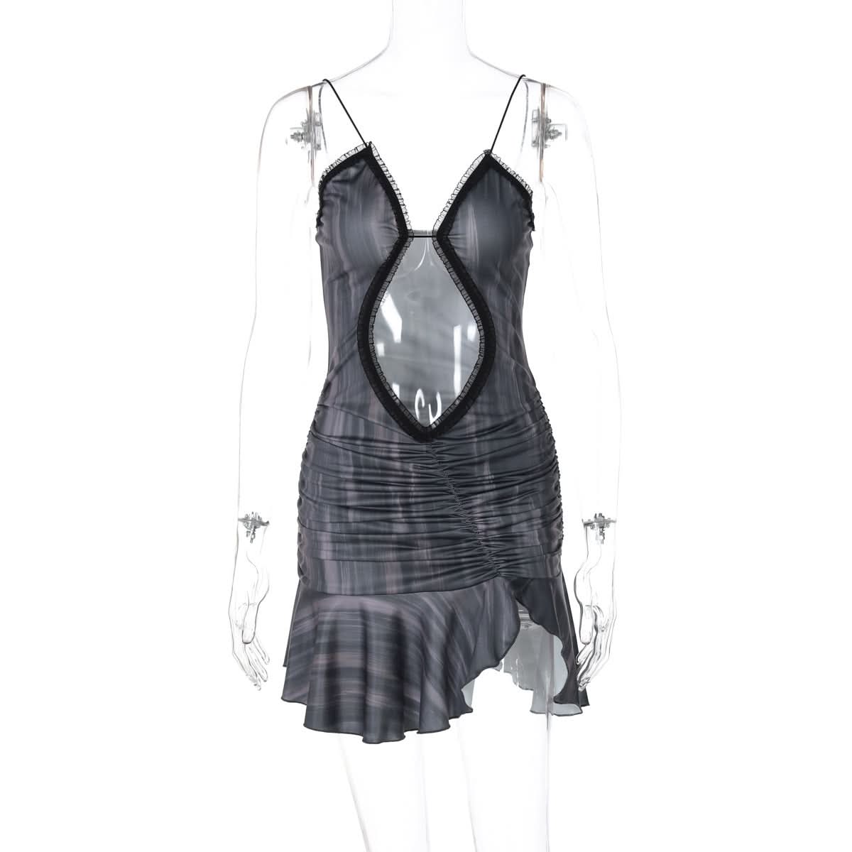 Hollow out ruffle ruched cami cut out mini dress