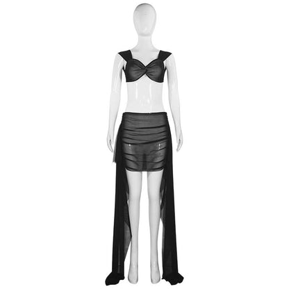 Cap sleeve ruched mesh maxi skirt set