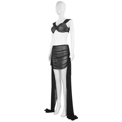 Cap sleeve ruched mesh maxi skirt set