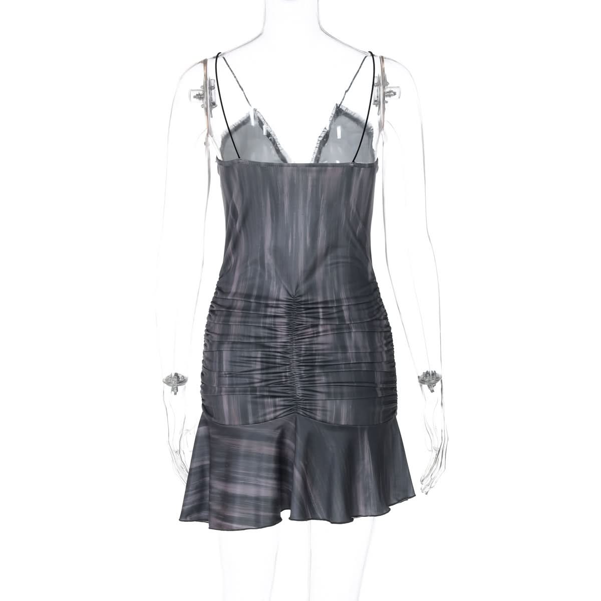 Hollow out ruffle ruched cami cut out mini dress