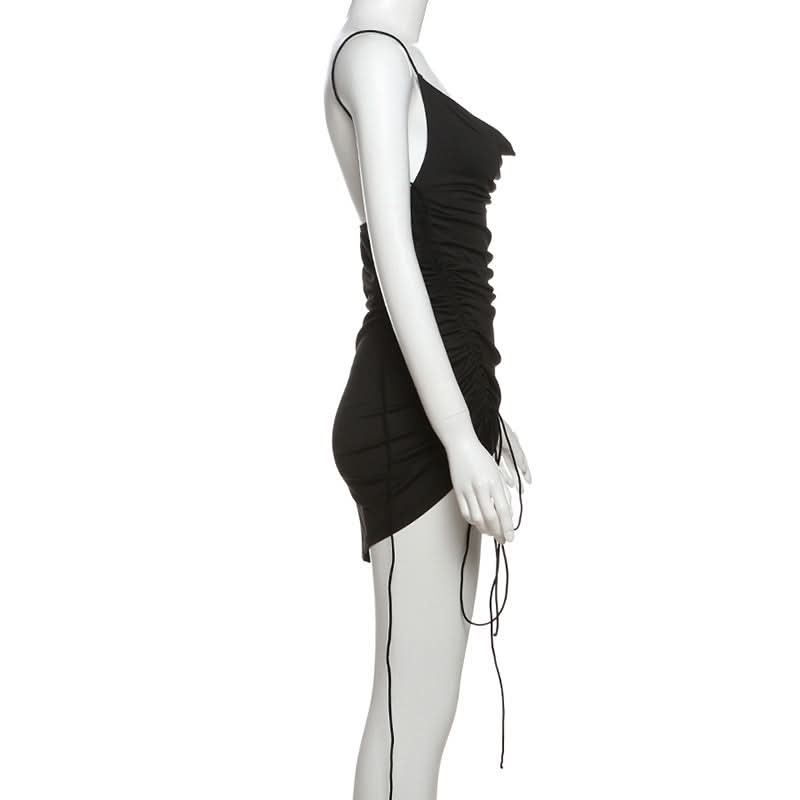 Drawstring cowl neck cami mini dress