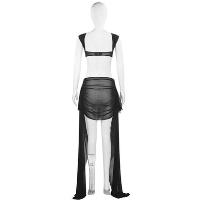 Cap sleeve ruched mesh maxi skirt set