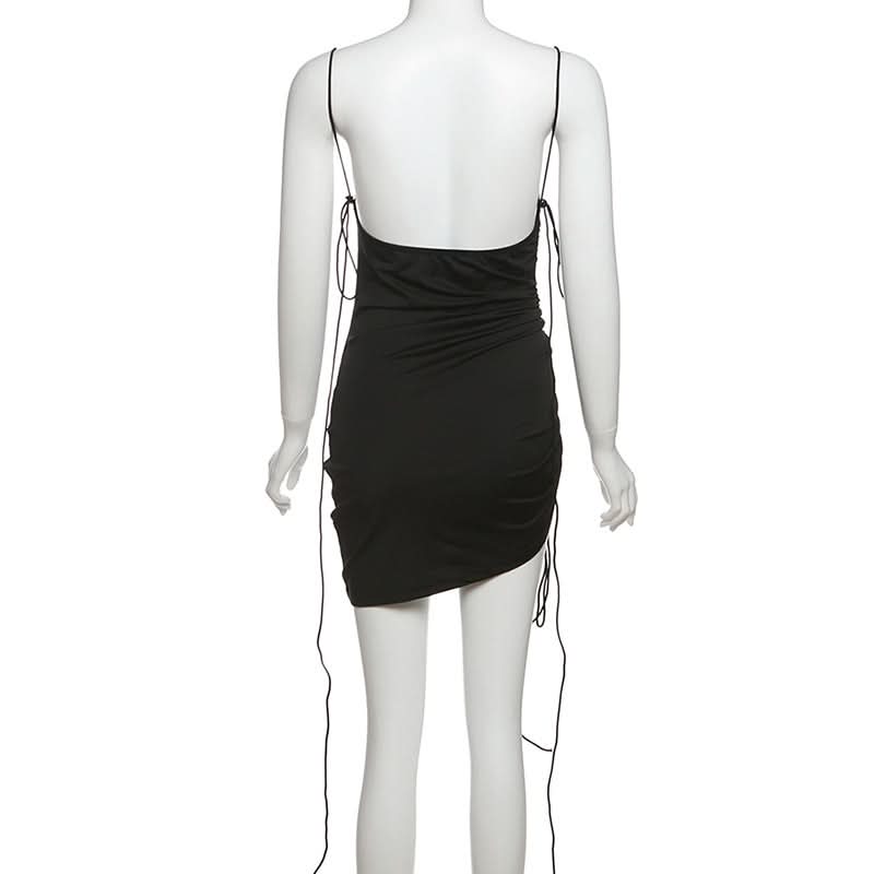 Drawstring cowl neck cami mini dress