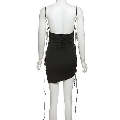 Drawstring cowl neck cami mini dress