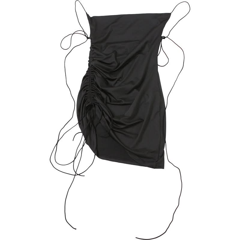 Drawstring cowl neck cami mini dress