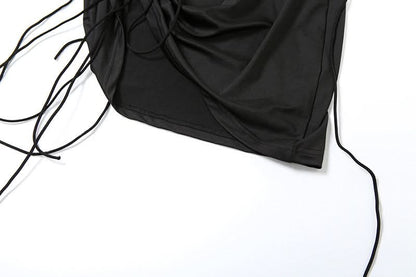 Drawstring cowl neck cami mini dress