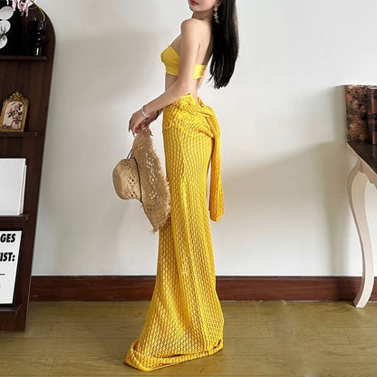 Flower applique self tie short pant set