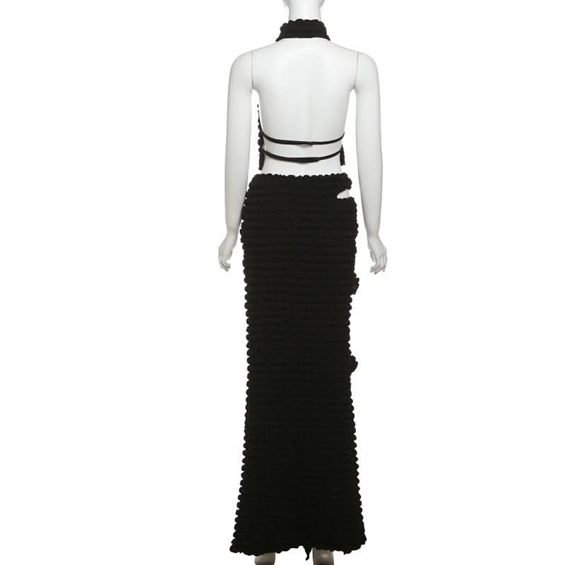 Halter waffle backless maxi skirt set