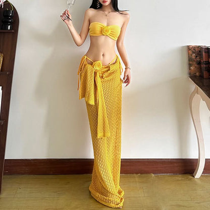 Flower applique self tie short pant set