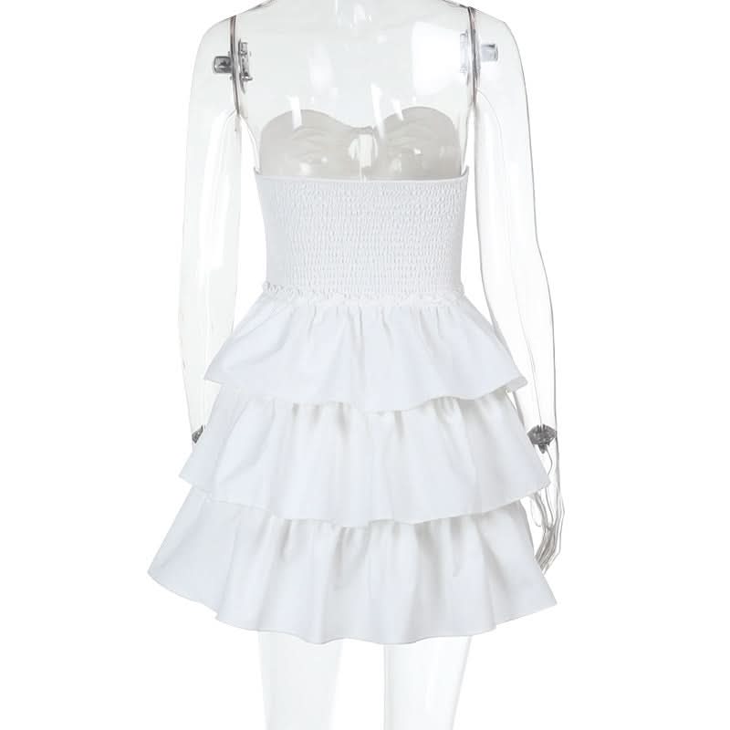 Smocked ruffle self tie mini dress