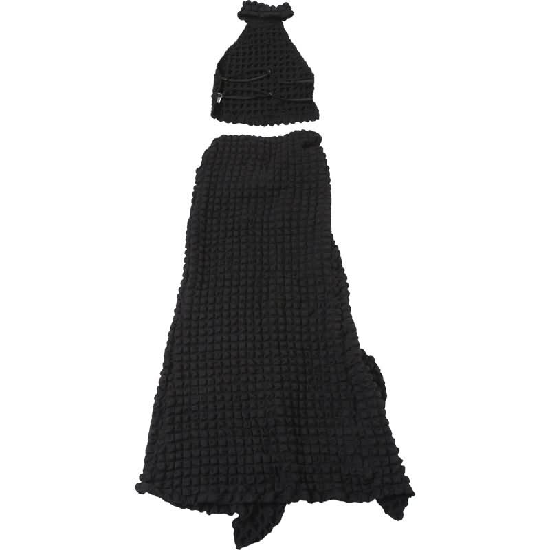Halter waffle backless maxi skirt set