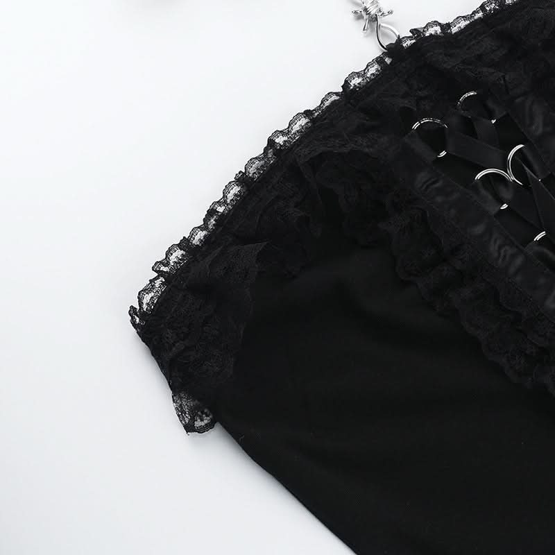 Ruffle halter lace up lace tube top