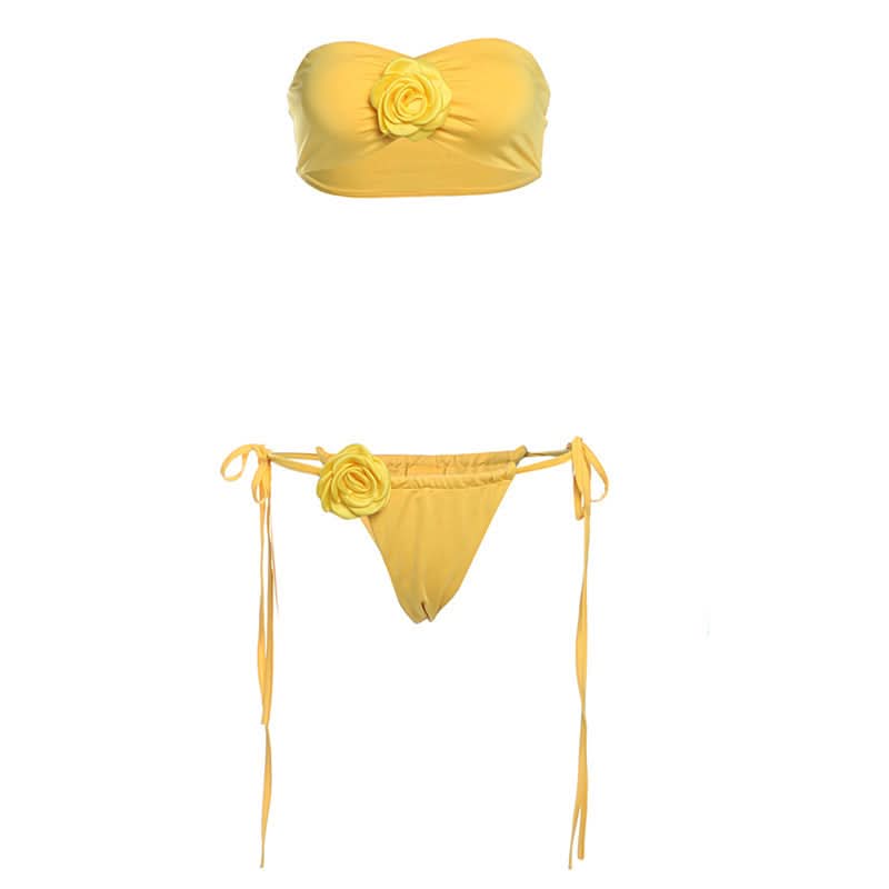 Flower applique self tie short pant set