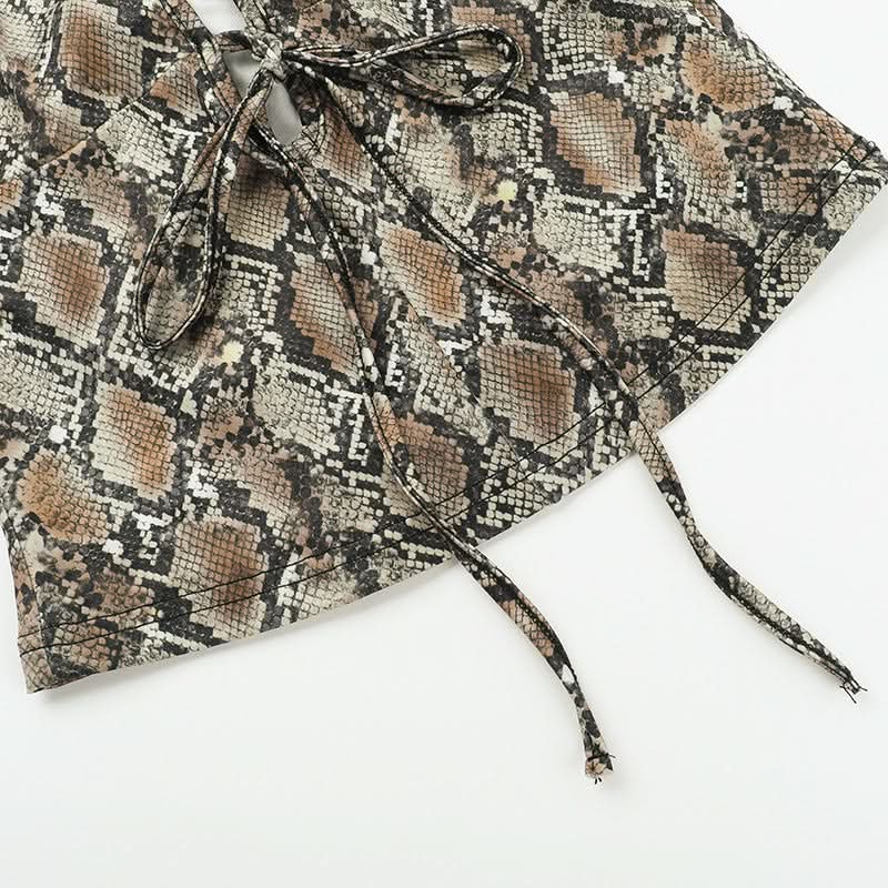 Snakeskin print halter hollow out cut out top