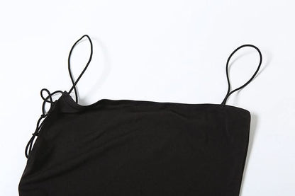 Spaghetti strap high slit lace up cami maxi dress