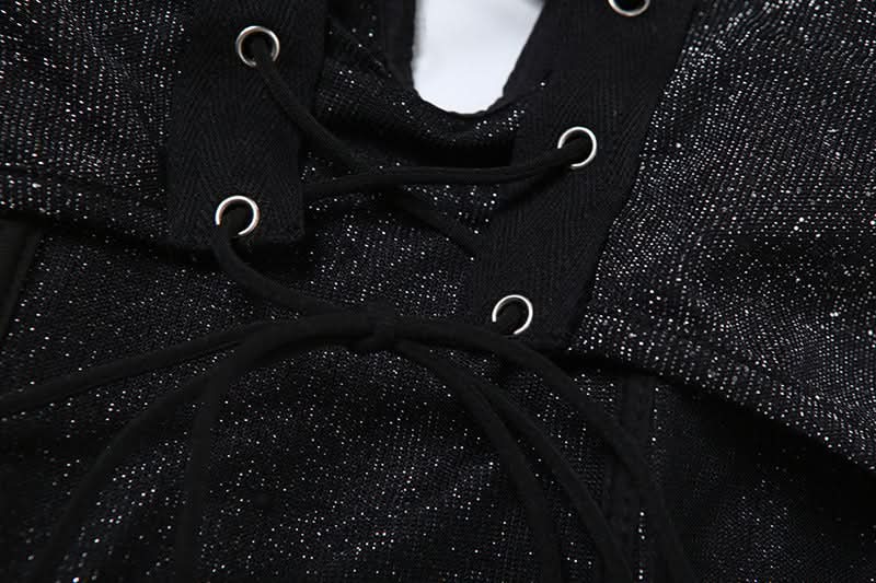 V neck glitter lace up tube top