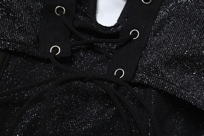 V neck glitter lace up tube top
