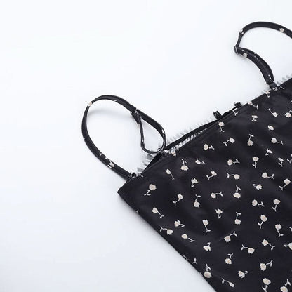 Flower print ruched lace up cami top