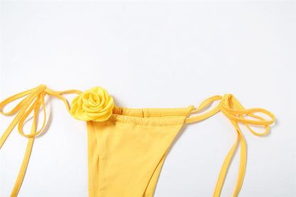 Flower applique self tie short pant set