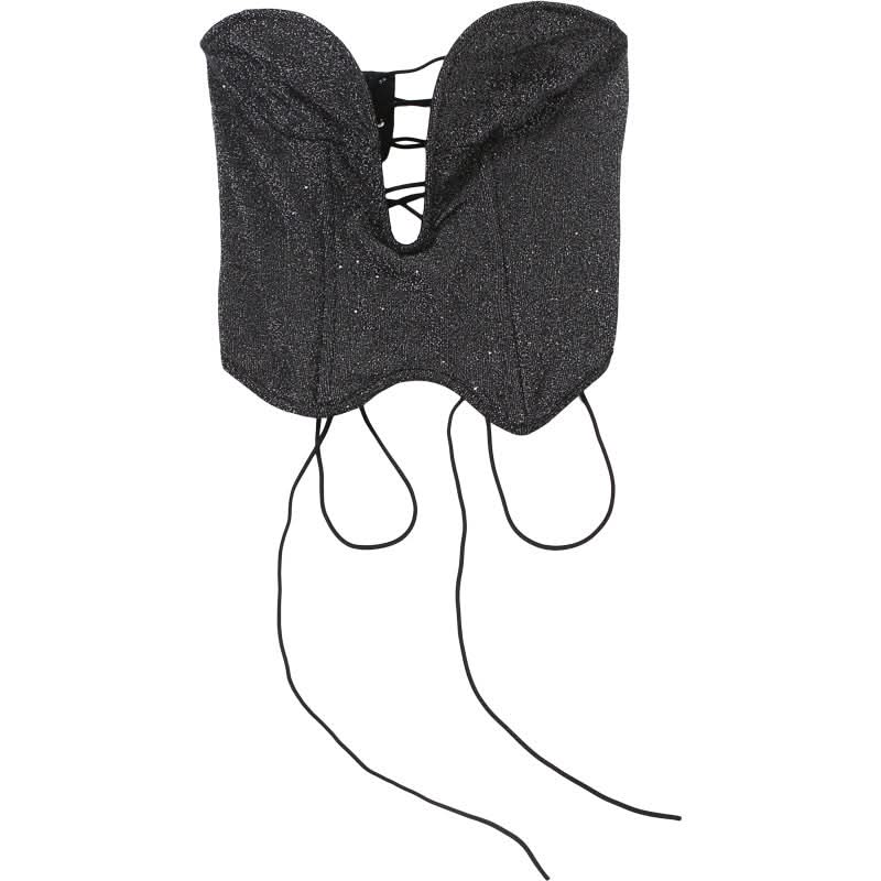 V neck glitter lace up tube top