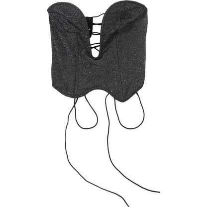 V neck glitter lace up tube top