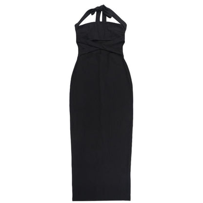 Halter cross front hollow out cut out maxi dress
