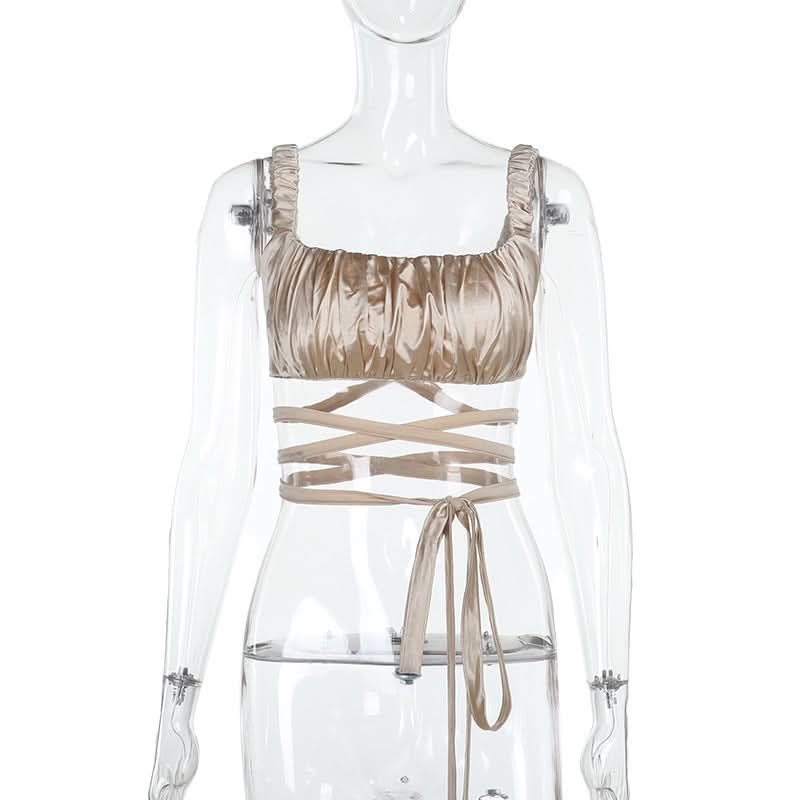 Square neck self tie ruched cami top