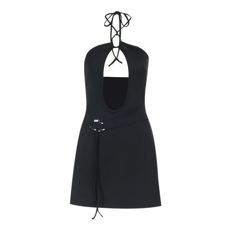 Halter metal ring hollow out cut out mini dress