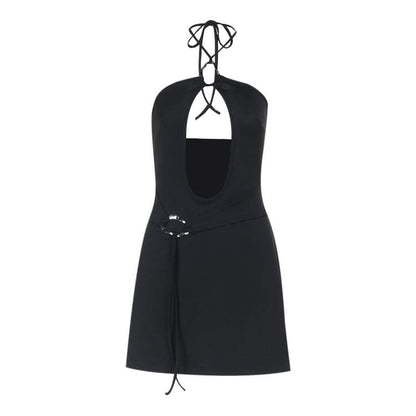 Halter metal ring hollow out cut out mini dress