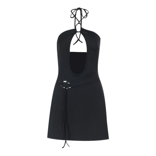 Halter metal ring hollow out cut out mini dress