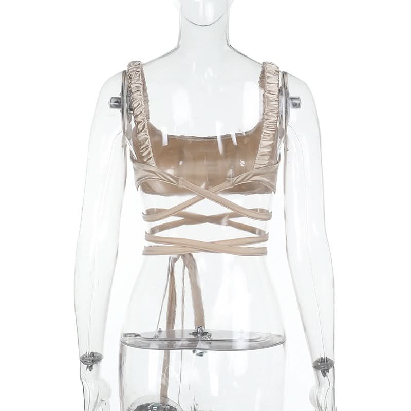 Square neck self tie ruched cami top