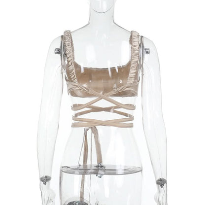 Square neck self tie ruched cami top