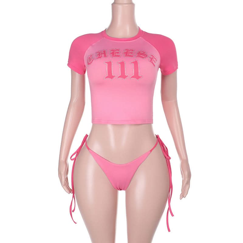 Short sleeve print beaded self tie short pant set