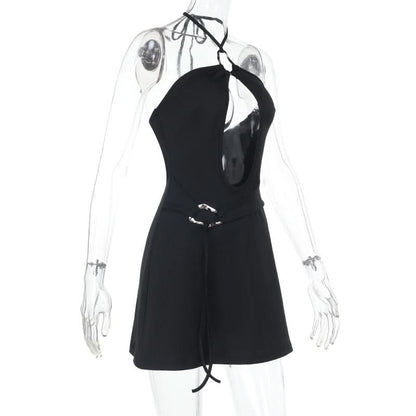 Halter metal ring hollow out cut out mini dress